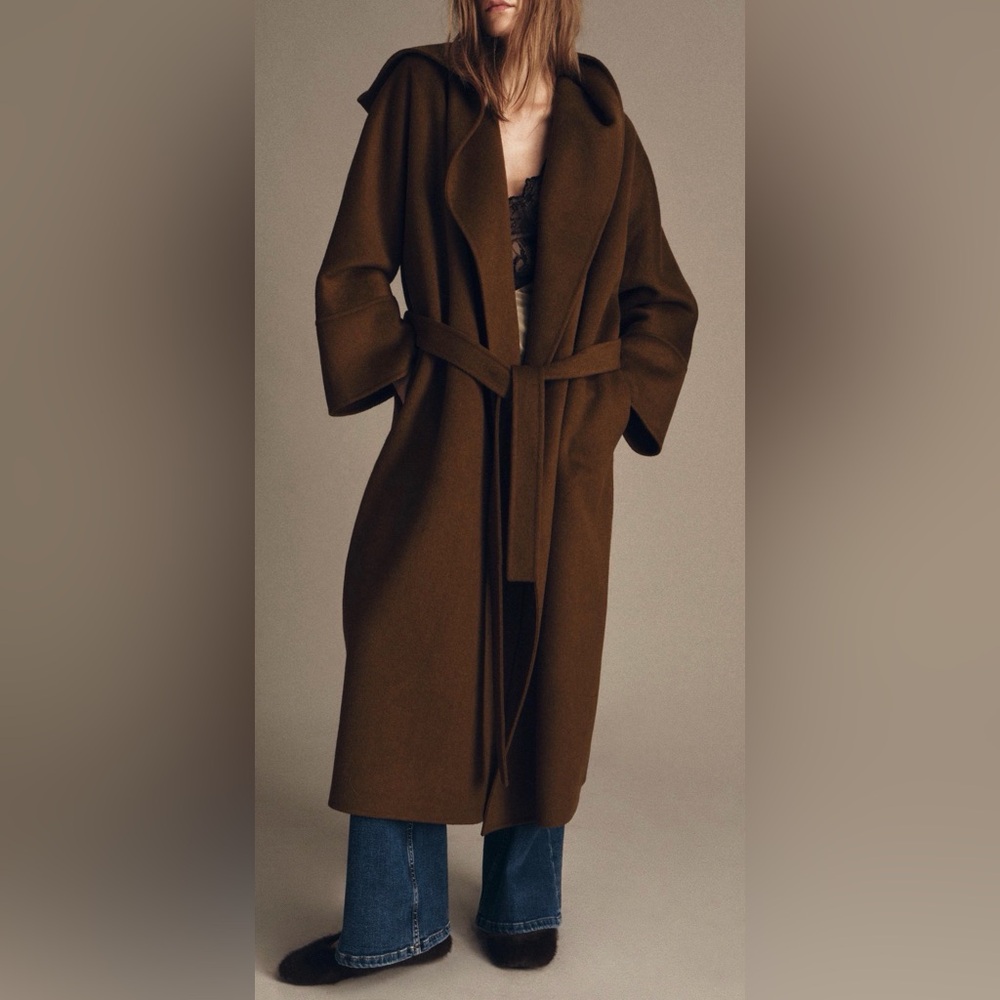 ZARA ZW COLLECTION LIMITED EDITION LONG BELTED WOOL COAT 7522/253 NWT medium